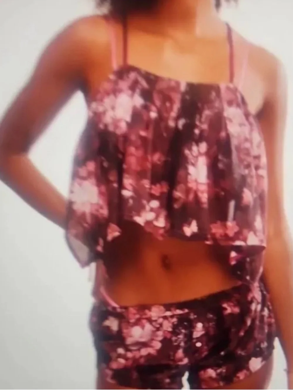 Free People Burgundy & Pink Floral Satin Cami and Short Set - Picture 4 of 5